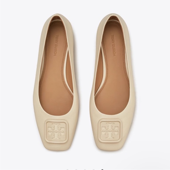 Tory BurchGeorgia Square Toe Ballet Flat in Cream Size 9C preppy logo new money